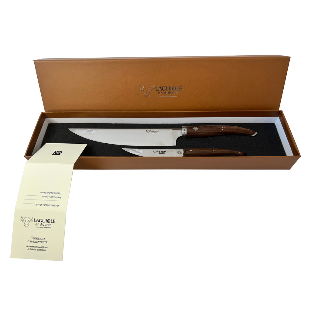 Laguiole en Aubrac Handcrafted 2-Piece Kitchen Knife Set with Morado Rosewood Handles - LaguioleEnAubracShop