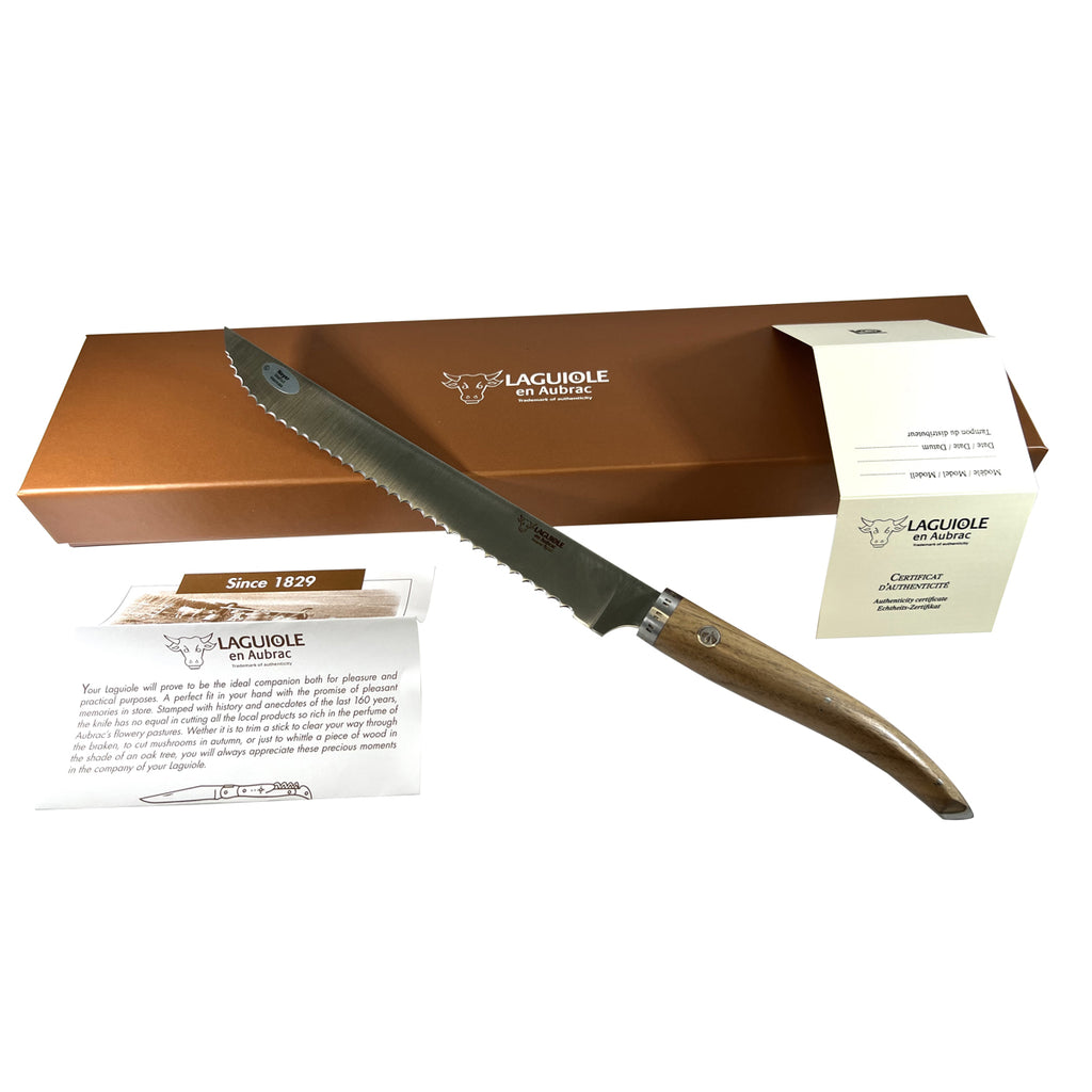 Laguiole en Aubrac Cuisine Gourmet Stainless Fully Forged Steel Bread Serrated Knife with Walnut Wood Handle, 9-Inches - LaguioleEnAubracShop