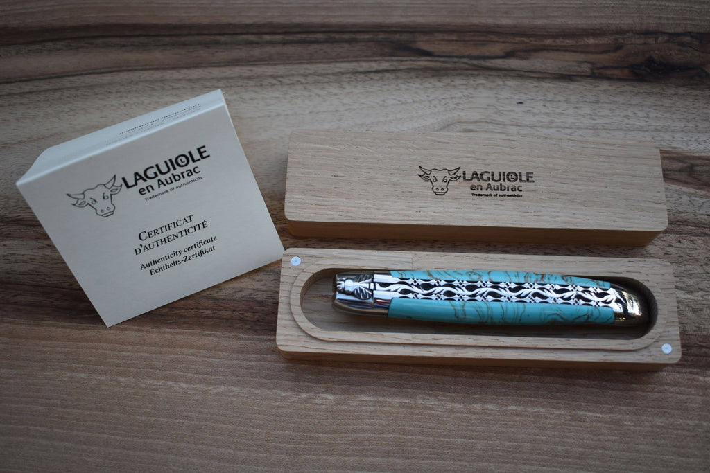 Laguiole en Aubrac Handcrafted Luxury Double Plated Multipurpose Knife with Turquoise Handle, 4.75-inches - LaguioleEnAubracShop