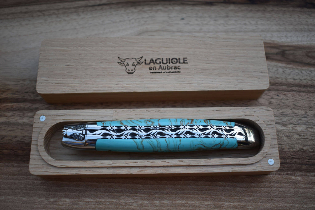 Laguiole en Aubrac Handcrafted Luxury Double Plated Multipurpose Knife with Turquoise Handle, 4.75-inches - LaguioleEnAubracShop
