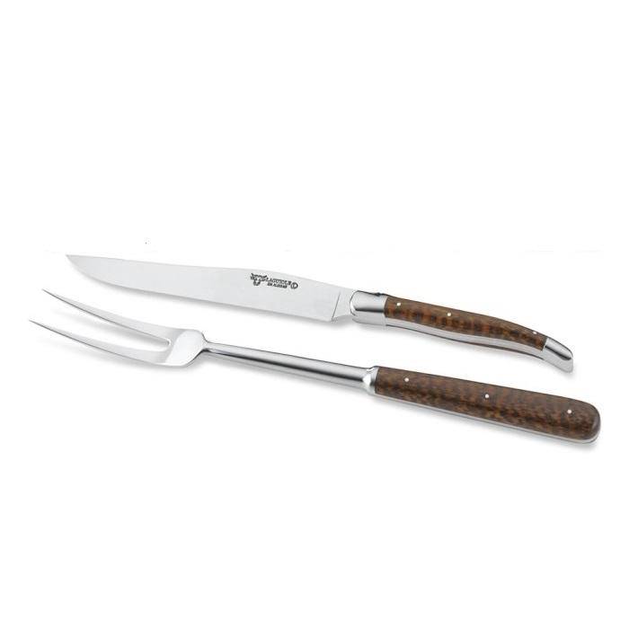 Laguiole en Aubrac Handcrafted Carving Set with Amourette Snakewood Handle - LaguioleEnAubracShop