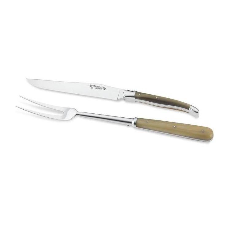 Laguiole en Aubrac Handcrafted Carving Set with Solid Horn Handle - LaguioleEnAubracShop