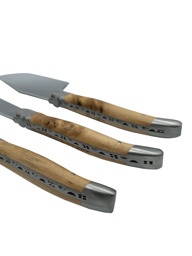 Laguiole en Aubrac Handcrafted 3-Piece Cheese Knife Set with Juniper Wood Handles - LaguioleEnAubracShop