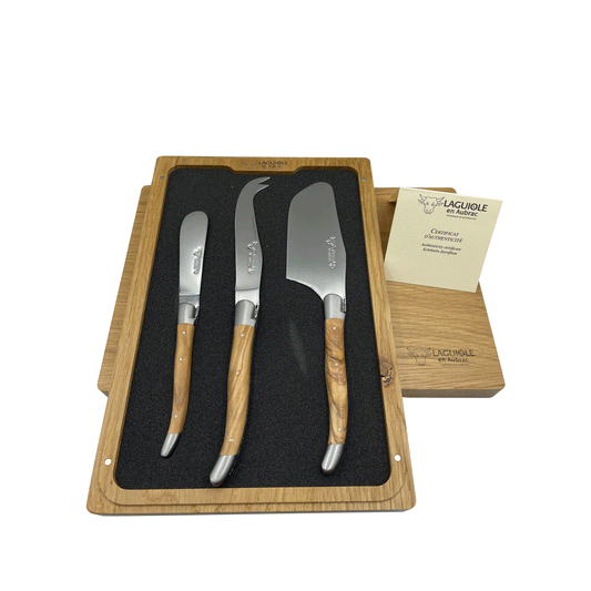 Laguiole en Aubrac Handcrafted 3-Piece Cheese Knife Set with Olivewood Handles - LaguioleEnAubracShop