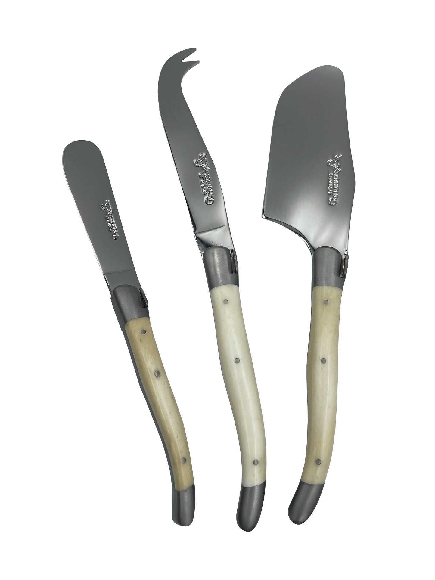 Laguiole en Aubrac Handcrafted 3-Piece Cheese Knife Set with Bone Handles - LaguioleEnAubracShop