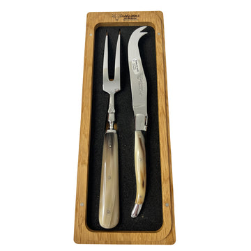 Laguiole en Aubrac Handcrafted 2-Piece Cheese Knife Set with Solid Horn Handles - LaguioleEnAubracShop
