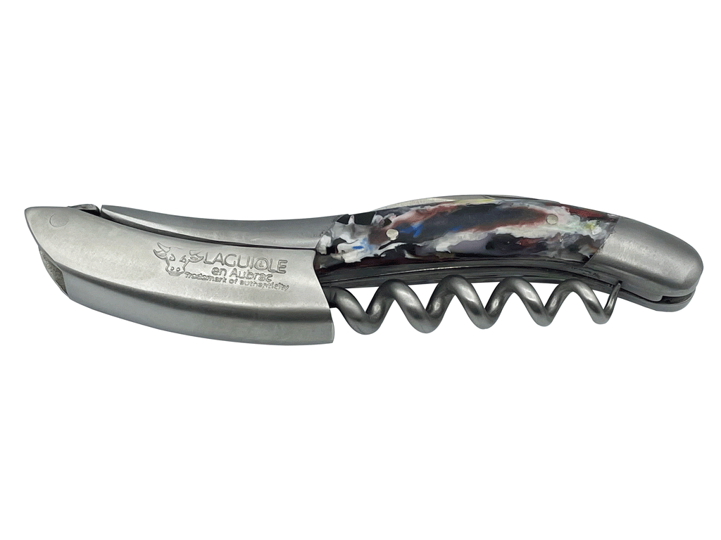 Laguiole en Aubrac Sommelier Waiter's Corkscrew with Arlequin Handle, Brushed Bolster - LaguioleEnAubracShop
