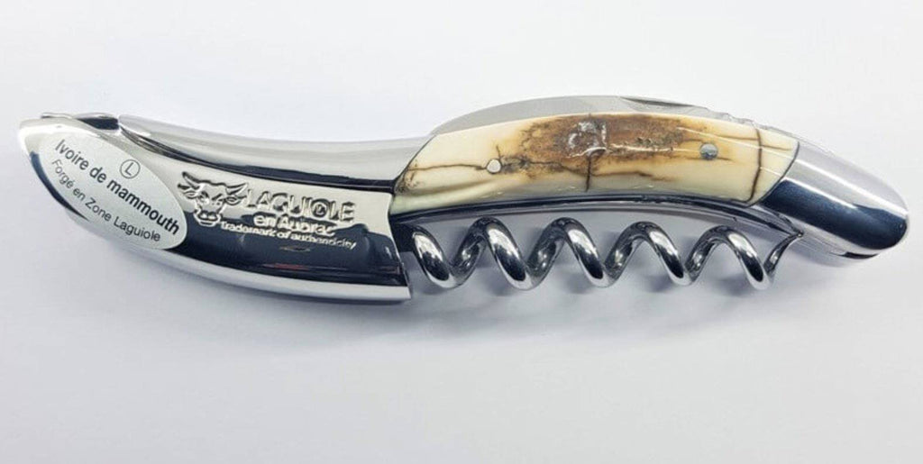 Laguiole en Aubrac Sommelier Waiter's Corkscrew Shiny Bolster with Mammoth Ivory Crust Handle - LaguioleEnAubracShop