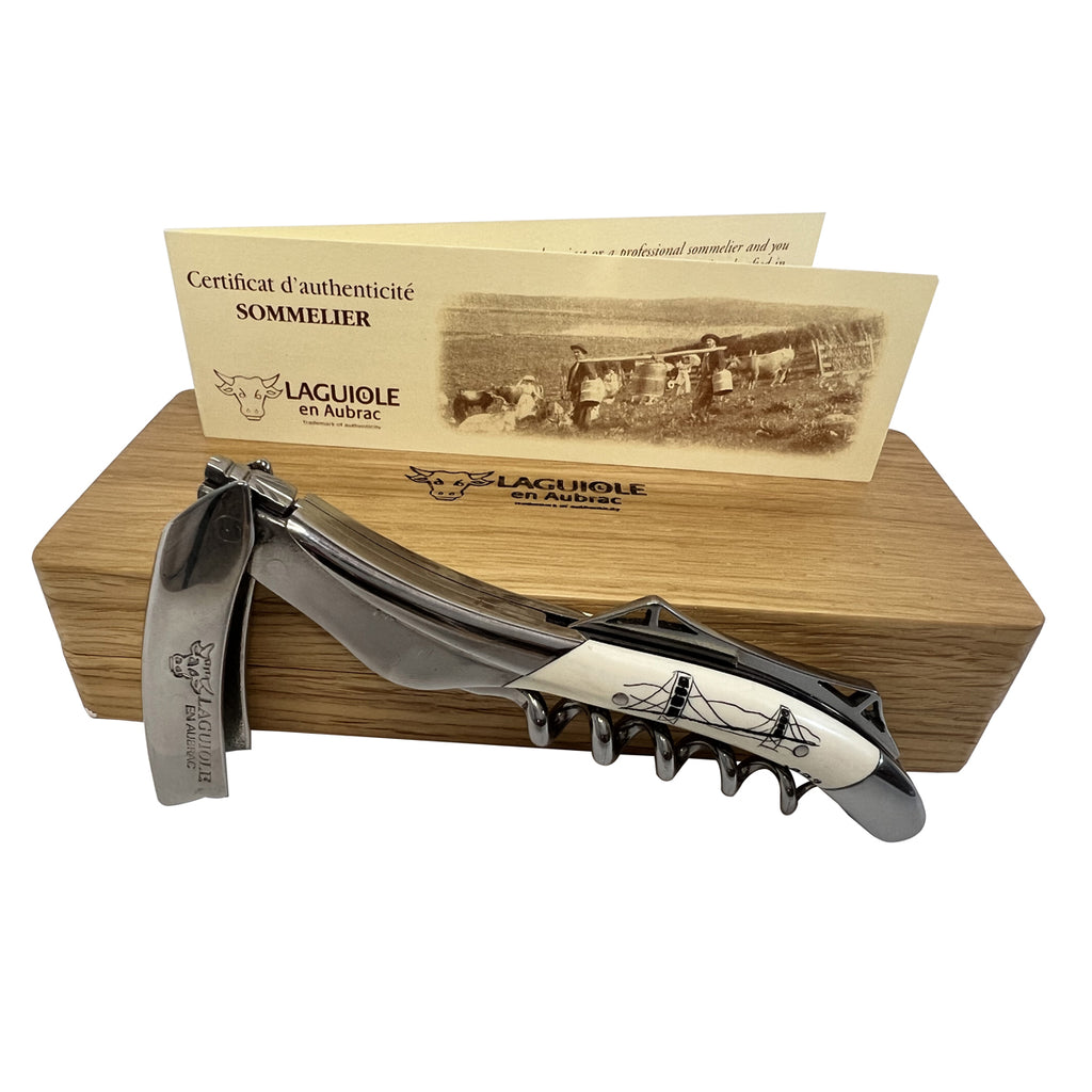 Laguiole en Aubrac Sommelier Waiter's Corkscrew Special Edition Scrimshaw with Mammoth Ivory Handle - LaguioleEnAubracShop