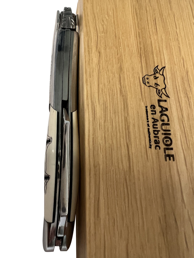 Laguiole en Aubrac Sommelier Waiter's Corkscrew Special Edition Scrimshaw with Mammoth Ivory Handle - LaguioleEnAubracShop