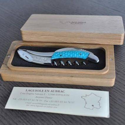 Laguiole en Aubrac Sommelier Waiter's Corkscrew with Juma Turquoise Handle - LaguioleEnAubracShop