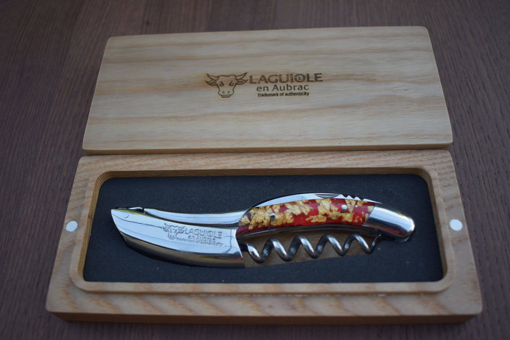 Laguiole en Aubrac Sommelier Waiter's Corkscrew with Gold & Red Handle - LaguioleEnAubracShop