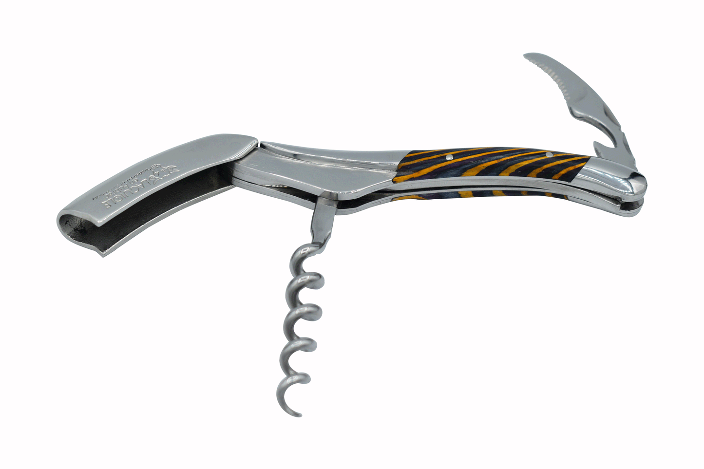 Laguiole en Aubrac Sommelier Waiter's Corkscrew with Samba Wood With Yellow Veins Handle, Polished Bolster - LaguioleEnAubracShop