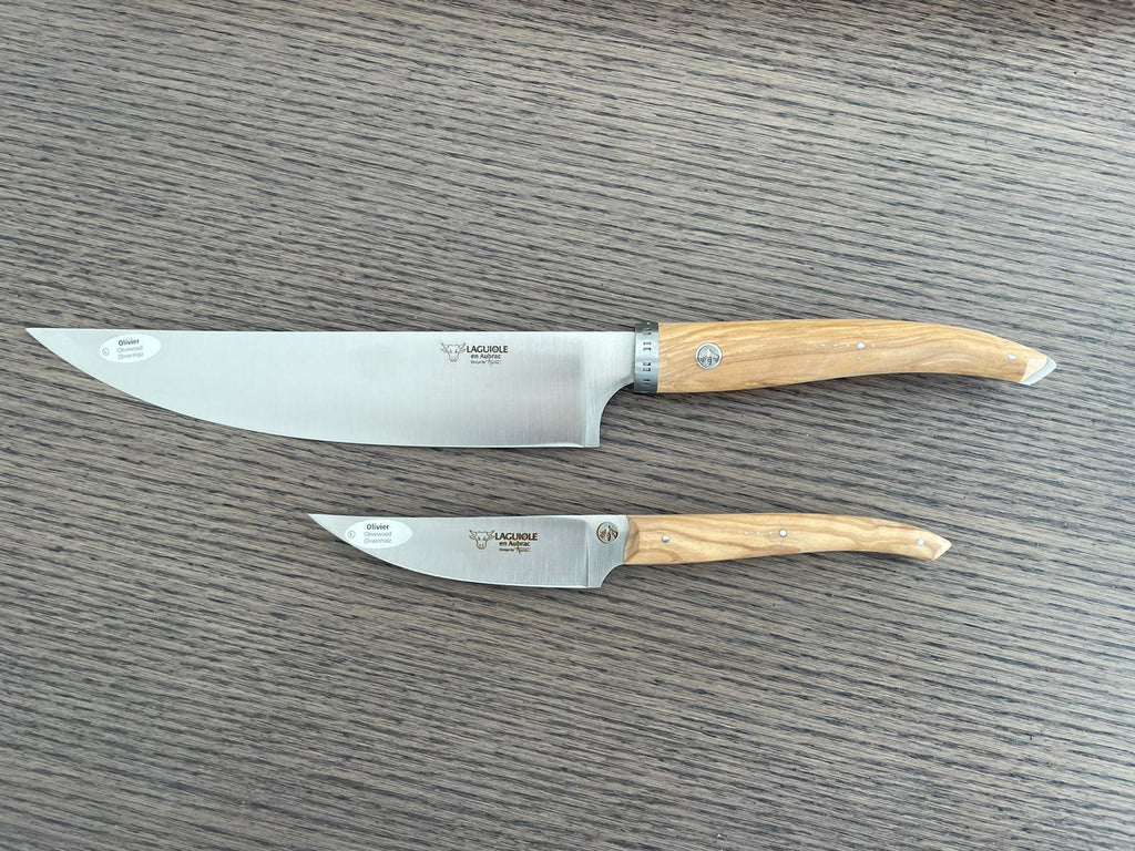 Laguiole en Aubrac Handcrafted 2-Piece Kitchen Knife Set with Olivewood Handles - LaguioleEnAubracShop