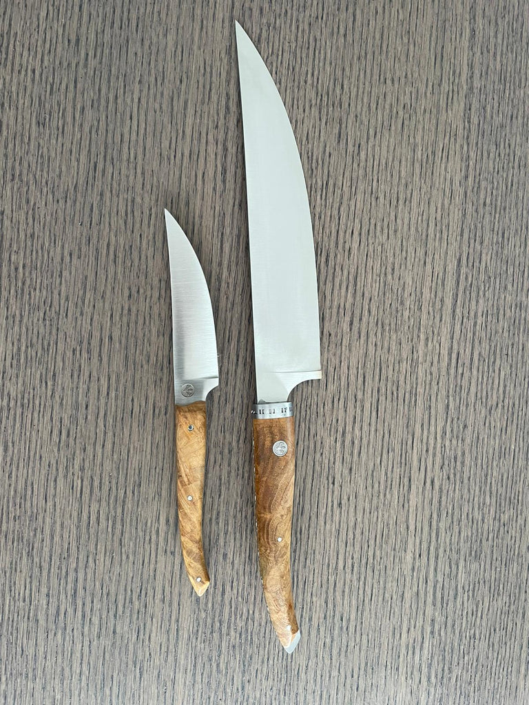 Laguiole en Aubrac Handcrafted 2-Piece Kitchen Knife Set with Teak Wood Handles - LaguioleEnAubracShop
