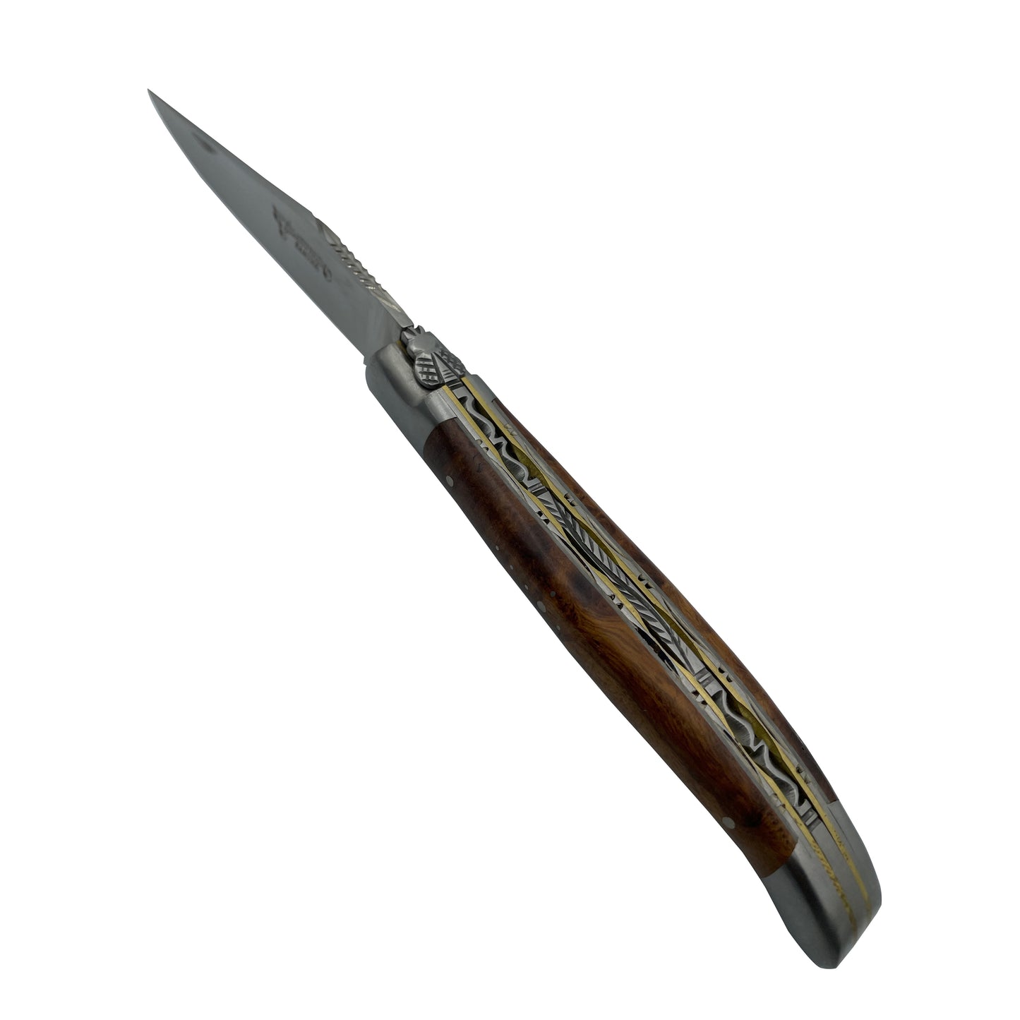 Laguiole en Aubrac Handcrafted Stainless Steel & Brass Double Plated Multipurpose Knife with Shiny Bolsters, African Iron Wood Handle,  4.75-inches - LaguioleEnAubracShop