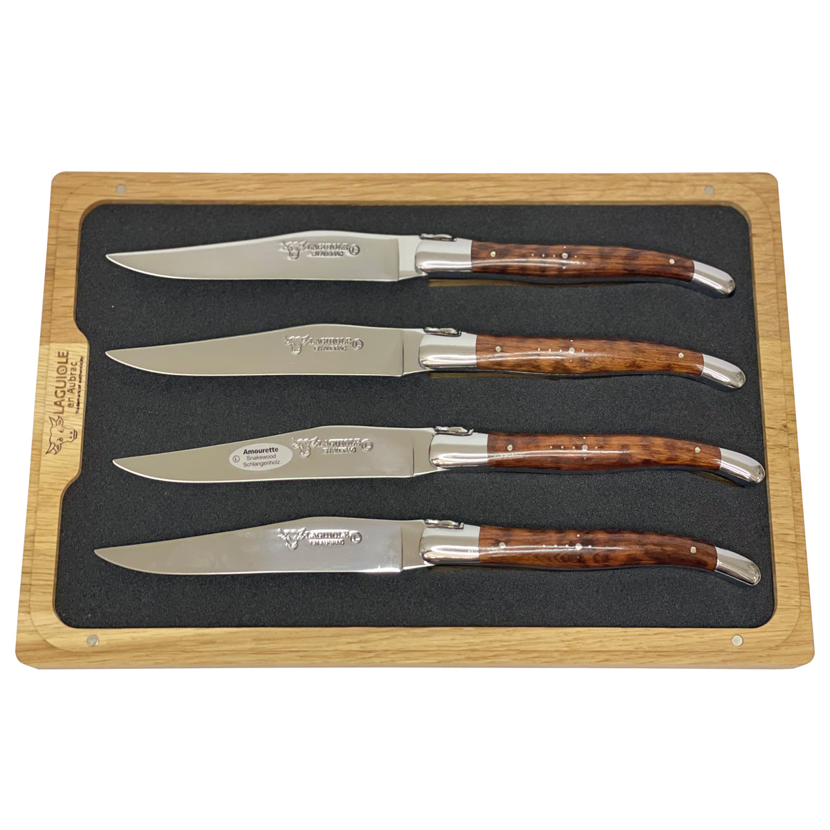 Laguiole en Aubrac Handcrafted Plated 4-Piece Steak Knife Set With Amourette Snakewood Handle - LaguioleEnAubracShop