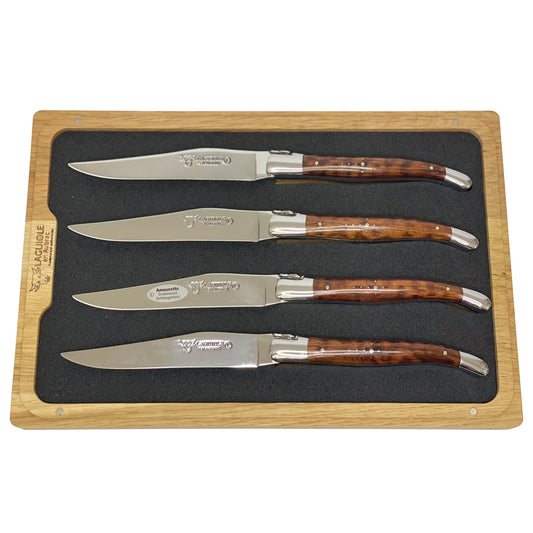 Laguiole en Aubrac Handcrafted Plated 4-Piece Steak Knife Set With Amourette Snakewood Handle - LaguioleEnAubracShop