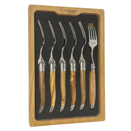 Laguiole en Aubrac Handcrafted Plated 6-Piece Fork Set with Aubrac Wood Handles, Polished Bolsters - LaguioleEnAubracShop