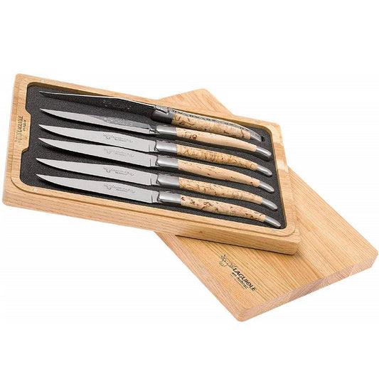 Laguiole en Aubrac Handcrafted Plated 6-Piece Steak Knife Set with Birchwood Handles - LaguioleEnAubracShop