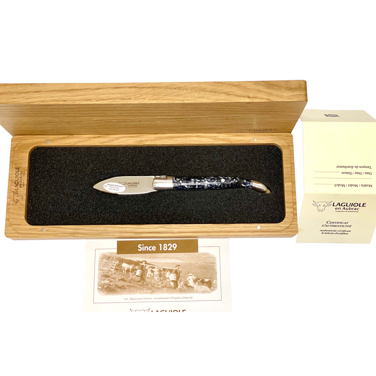 Laguiole en Aubrac Handcrafted Oyster Knife with Blue Shell Resin Handle, 2.5-Inches - LaguioleEnAubracShop