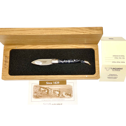 Laguiole en Aubrac Handcrafted Oyster Knife with Blue Shell Resin Handle, 2.5-Inches - LaguioleEnAubracShop