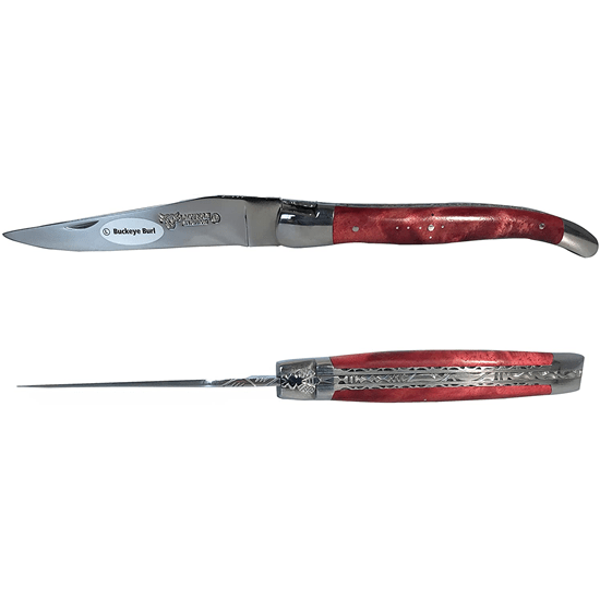 Laguiole en Aubrac Handcrafted Luxury Double Plated Multipurpose Knife with Buckeye Red Handle,  4.75-inches - LaguioleEnAubracShop