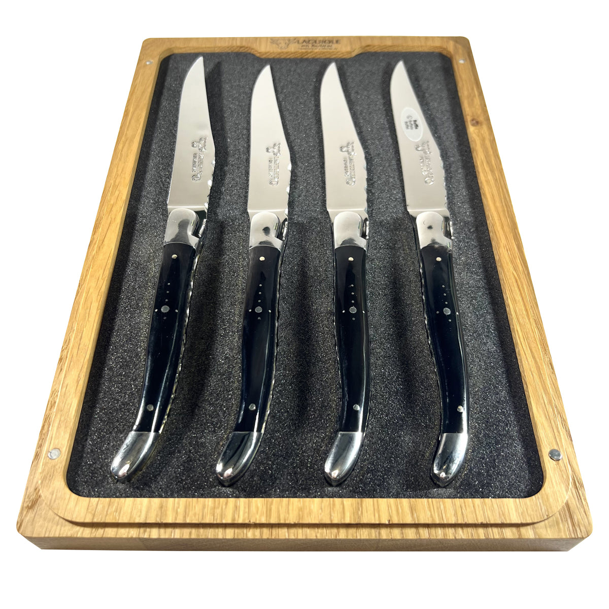 Laguiole en Aubrac Luxury Handcrafted Stainless Steel & Brass Double Plated 4-Piece Steak Knife Set with Buffalo Horn Handles - LaguioleEnAubracShop