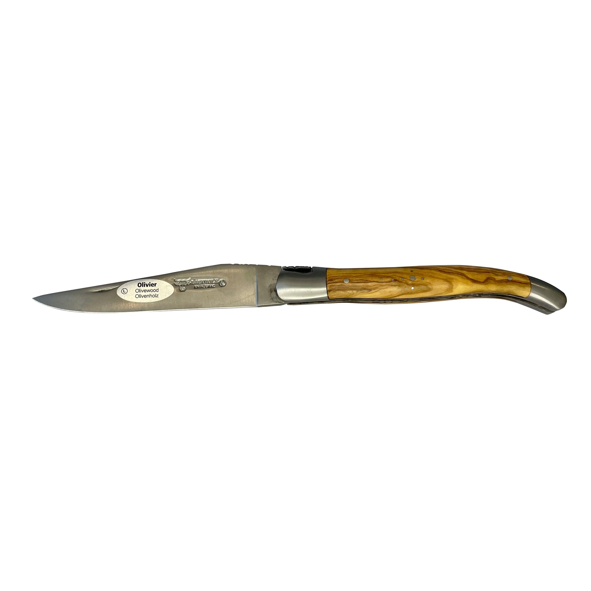 Laguiole en Aubrac Handcrafted Limited Edition Plated Multipurpose Knife with Burl Olivewood Handle, Stainless Steel Matte Bolsters, 4.75-Inches - LaguioleEnAubracShop