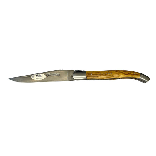 Laguiole en Aubrac Handcrafted Limited Edition Plated Multipurpose Knife with Burl Olivewood Handle, Stainless Steel Matte Bolsters, 4.75-Inches - LaguioleEnAubracShop