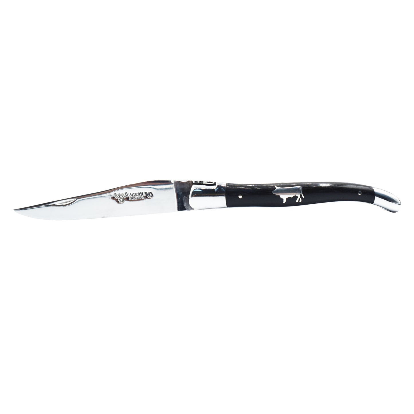 Laguiole en Aubrac Handmade Luxury Plated Multipurpose Knife with Ebony with Inlay Bull, Handle, 4.8-in - LaguioleEnAubracShop