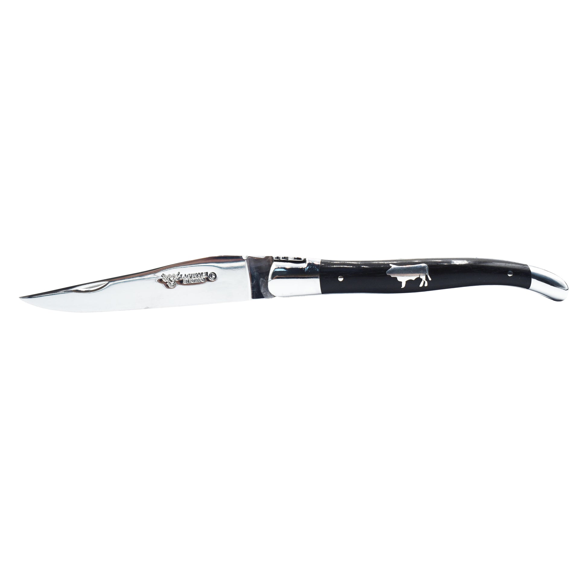 Laguiole en Aubrac Handmade Luxury Plated Multipurpose Knife with Ebony with Inlay Bull, Handle, 4.8-in - LaguioleEnAubracShop
