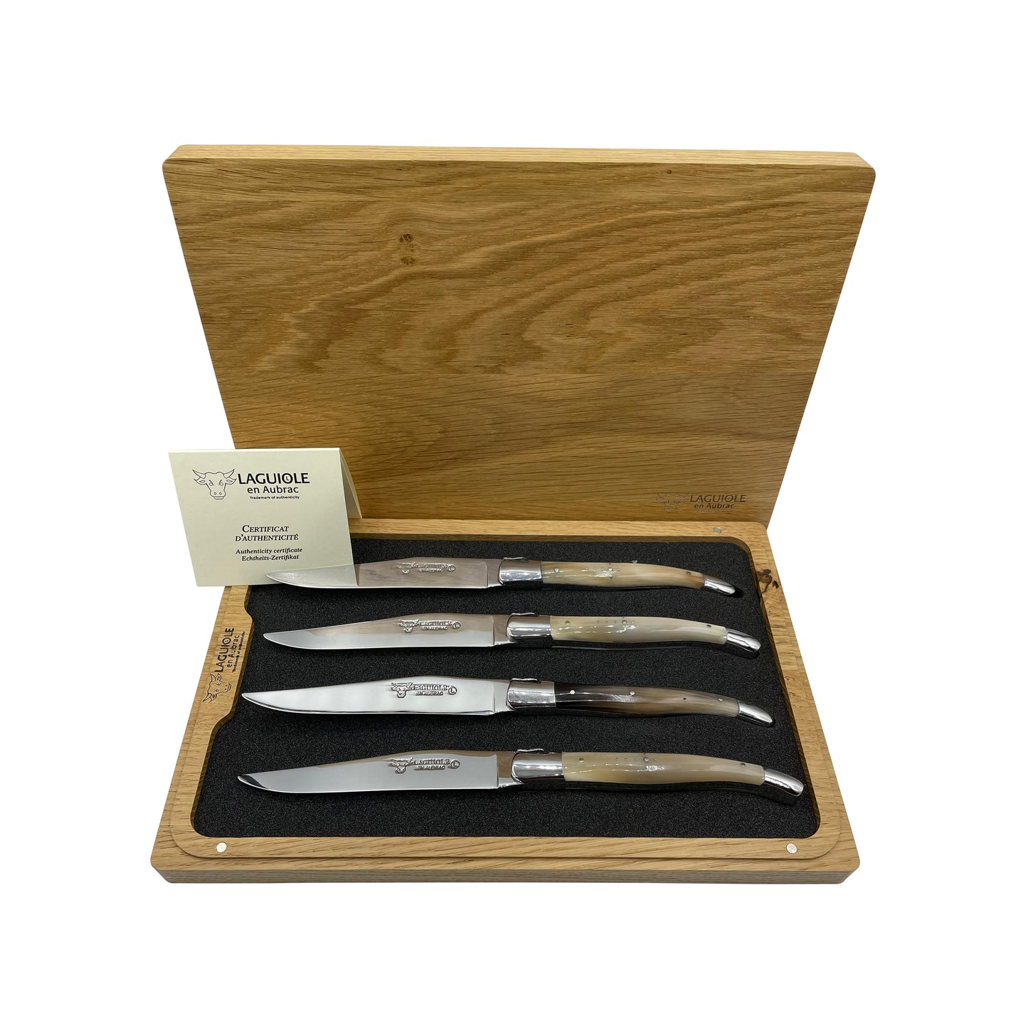 Laguiole en Aubrac Handcrafted Plated 4-Piece Steak Knife Set with Solid Horn Handles - LaguioleEnAubracShop