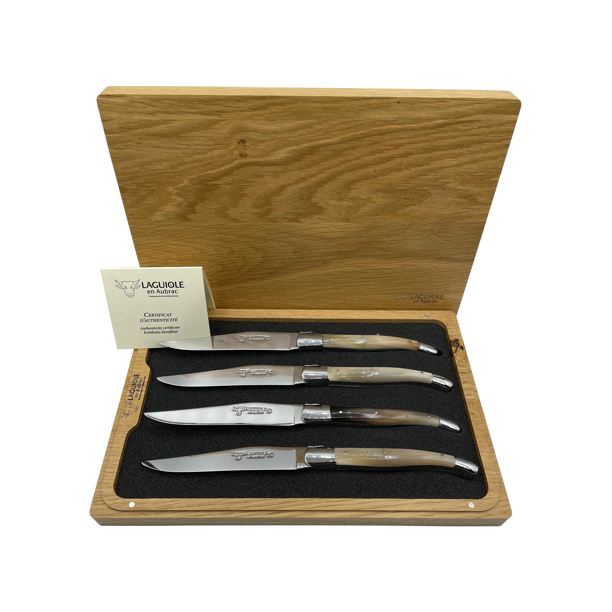 Laguiole en Aubrac Handcrafted Plated 4-Piece Steak Knife Set with Solid Horn Handles - LaguioleEnAubracShop