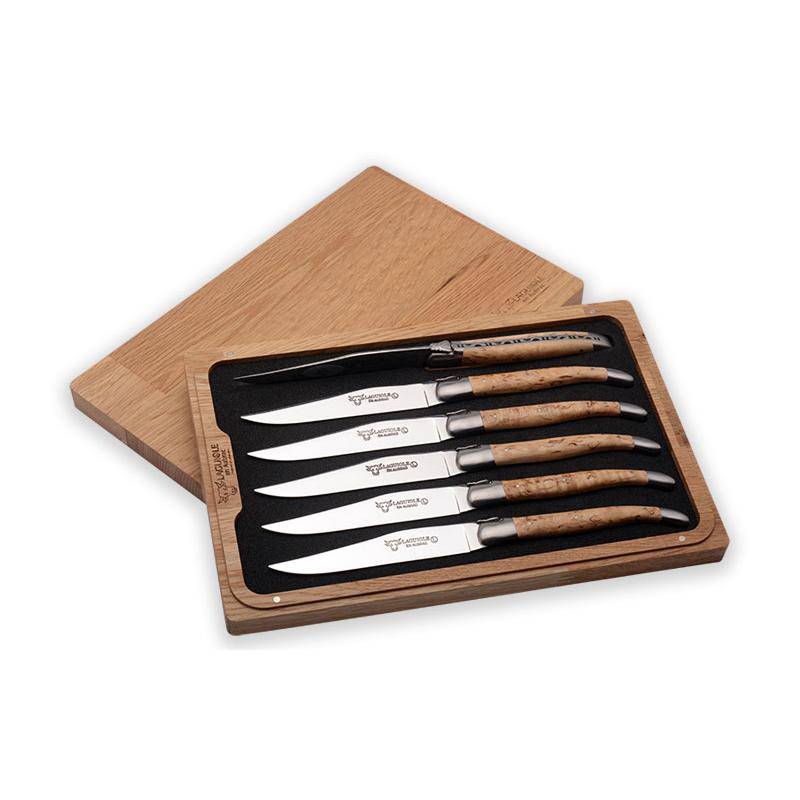 Laguiole en Aubrac Handcrafted Plated 6-Piece Steak Knife Set with Juniper Wood Handles - LaguioleEnAubracShop