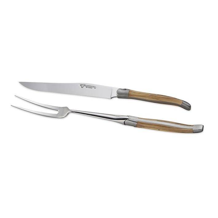Laguiole en Aubrac Handcrafted Carving Set with Olivewood Handle - LaguioleEnAubracShop
