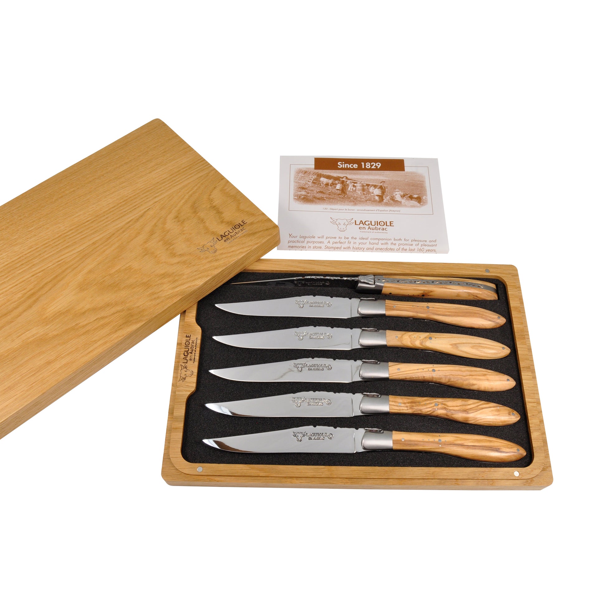 Laguiole en Aubrac Handcrafted Plated 6-Piece Steak Knife Set With Olivewood Handles - LaguioleEnAubracShop
