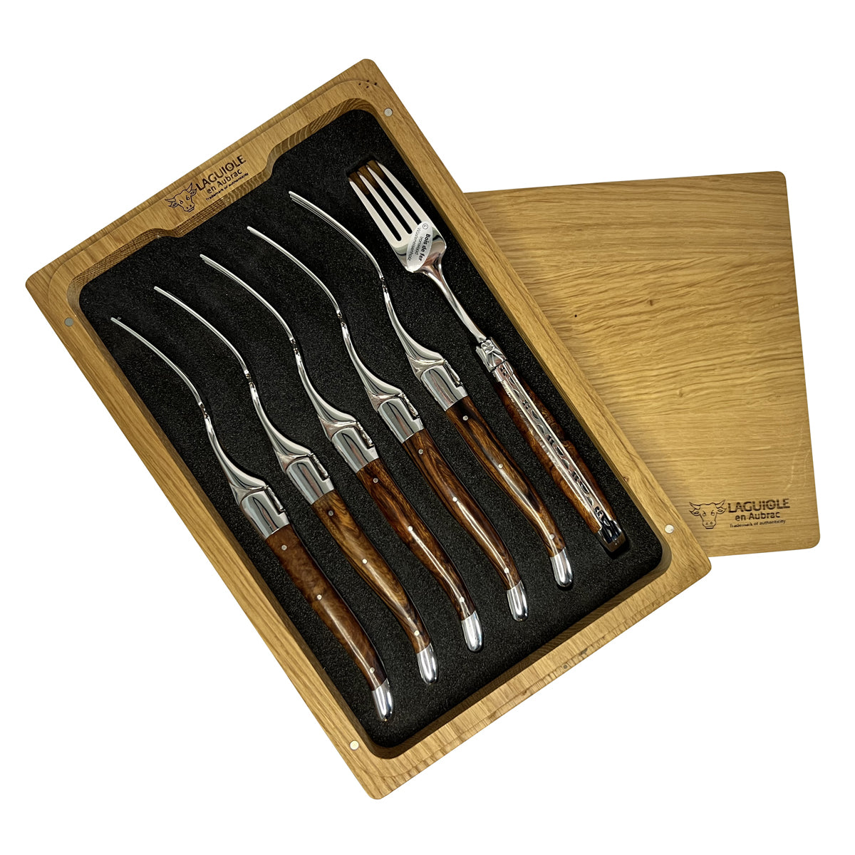 Laguiole en Aubrac Handcrafted Plated 6-Piece Fork Set with Rich African Ironwood Handles - LaguioleEnAubracShop