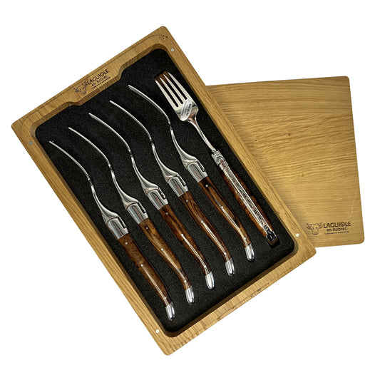 Laguiole en Aubrac Handcrafted Plated 6-Piece Fork Set with Rich African Ironwood Handles - LaguioleEnAubracShop