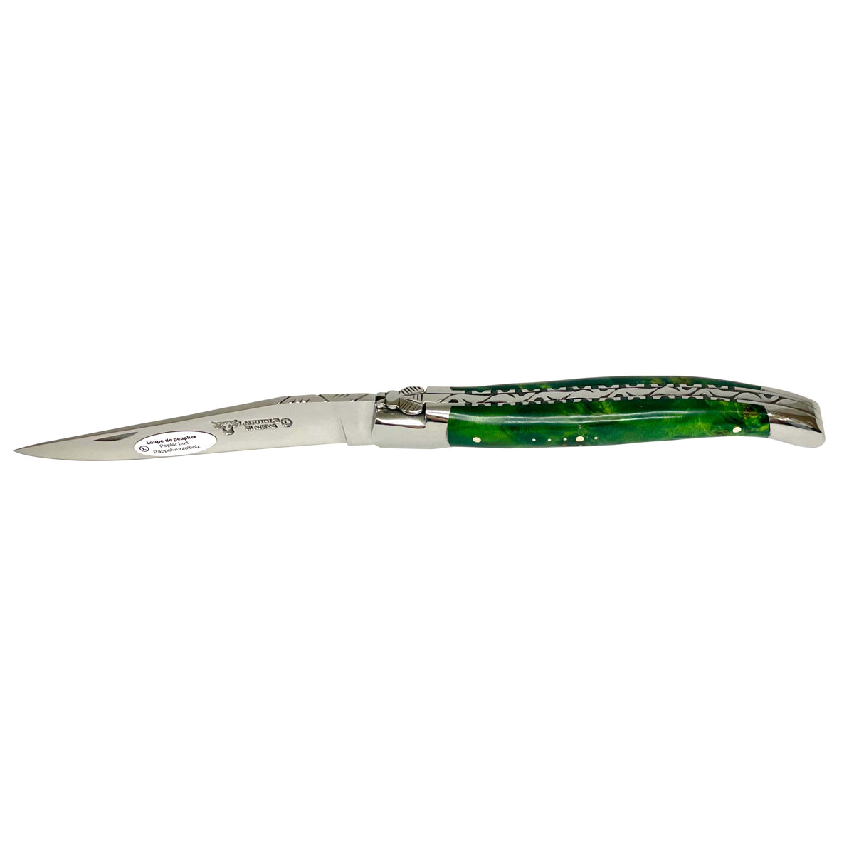 Laguiole en Aubrac Handcrafted Double Plated Multipurpose Knife with Stabilized Green Poplar Burl, 4.75-Inches - LaguioleEnAubracShop