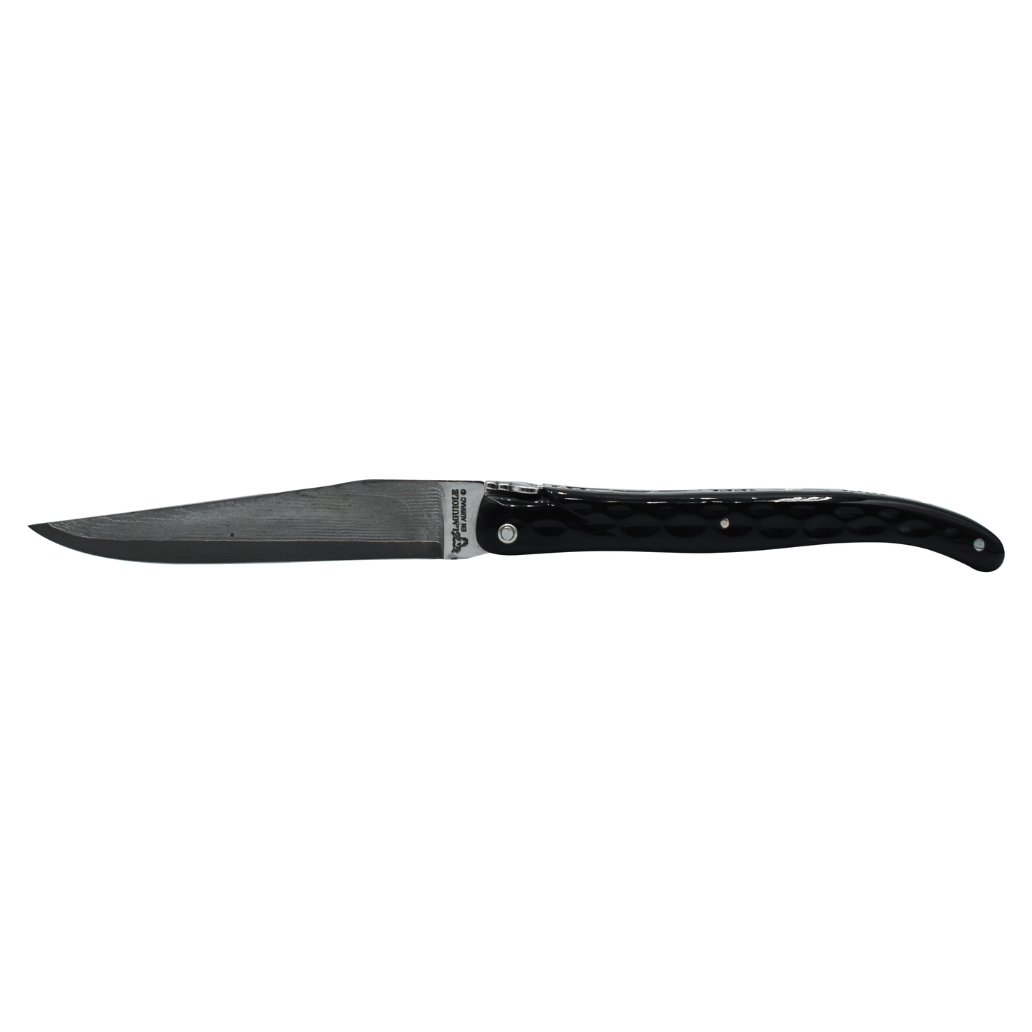 Laguiole en Aubrac Handcrafted Plated Damascus Limited Edition Multipurpose Knife, Full Textured Buffalo Horn Handle, 4.75 inches - LaguioleEnAubracShop
