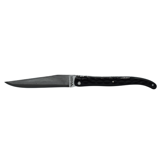 Laguiole en Aubrac Handcrafted Plated Damascus Limited Edition Multipurpose Knife, Full Textured Buffalo Horn Handle, 4.75 inches - LaguioleEnAubracShop