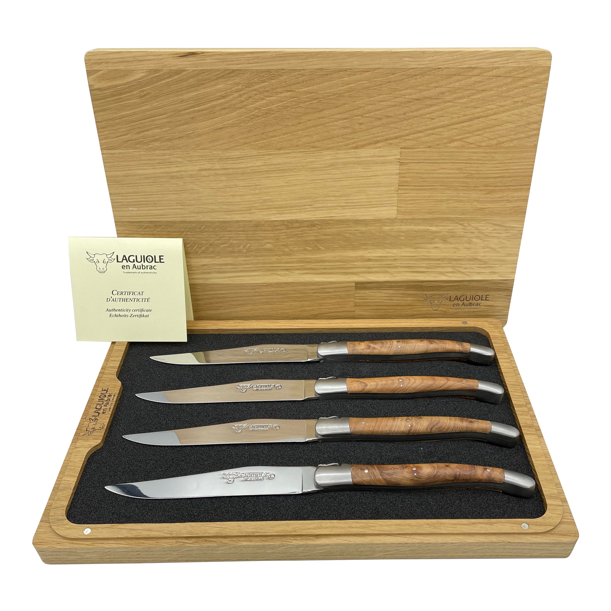 Laguiole en Aubrac Handcrafted Plated 4-Piece Steak Knife Set with Thuja / Cedar Wood Handles - LaguioleEnAubracShop