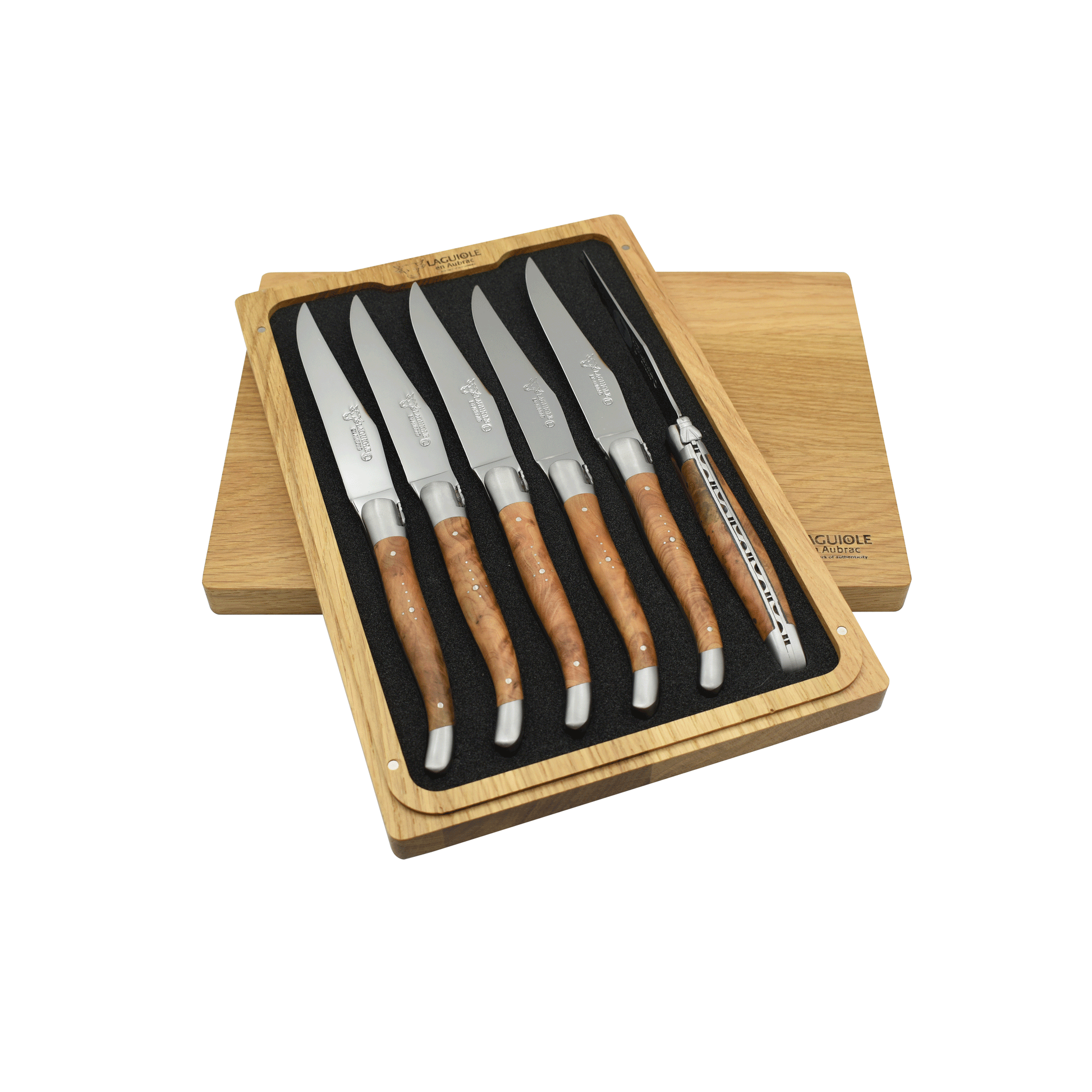 Laguiole en Aubrac Handcrafted Plated 6-Piece Steak Knife Set with Thuja Wood Handles - LaguioleEnAubracShop