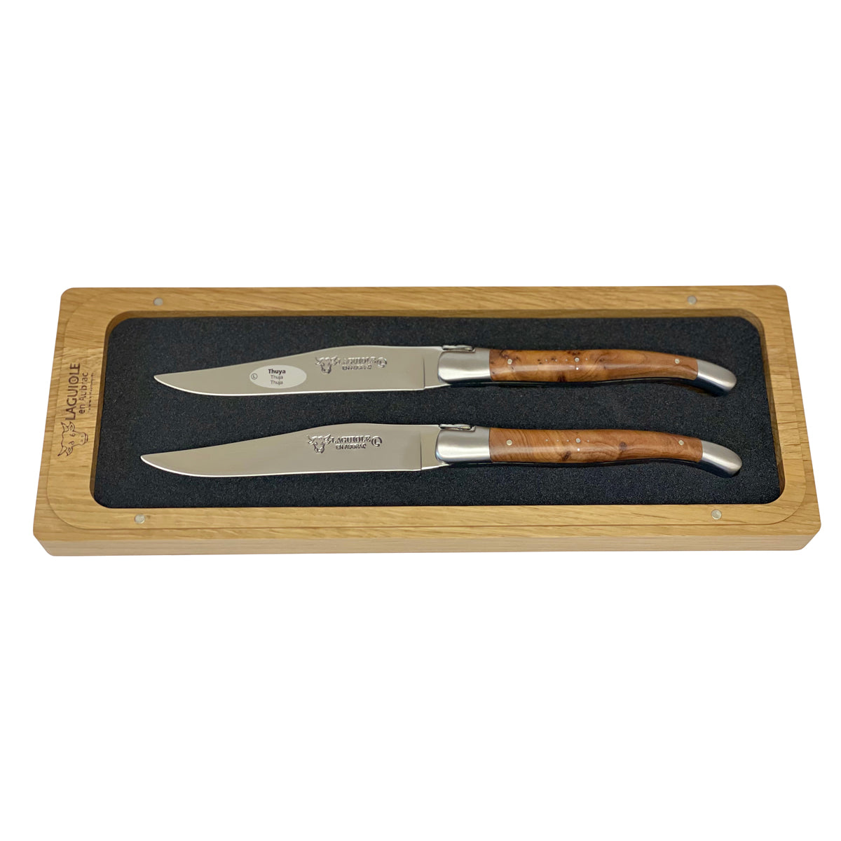 Laguiole en Aubrac Handcrafted Plated 2-Piece Steak Knife Set with Thuja / Cedar Wood Handles - LaguioleEnAubracShop