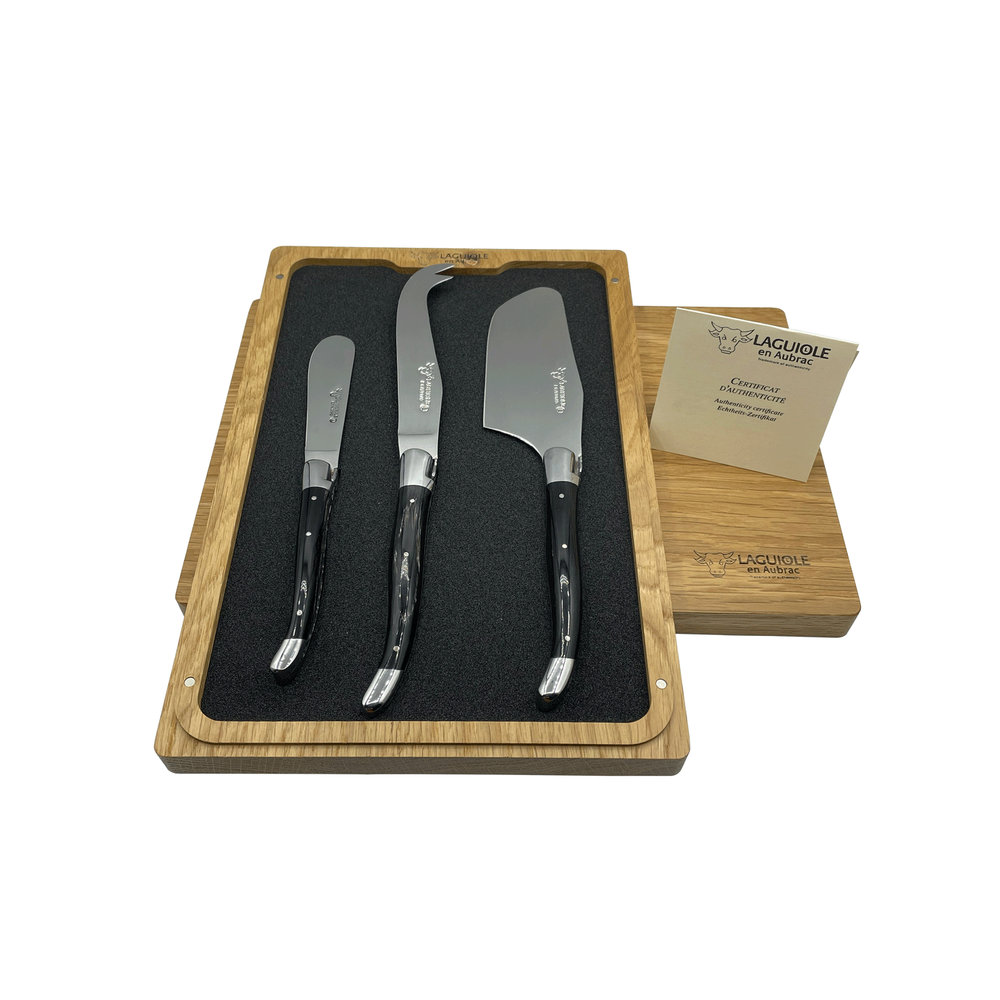 Laguiole en Aubrac Handmade 3-Piece Cheese Knife Set with Water Buffalo Horn Handle - LaguioleEnAubracShop