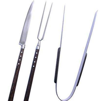 Laguiole en Aubrac Handcrafted 3-piece Barbecue Serving Set with Wenge Wood Handles - LaguioleEnAubracShop